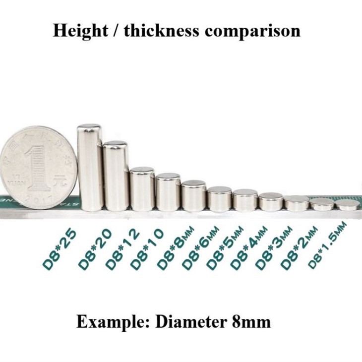 Diameter 8mm Neodymium Round Magnets in Various Thicknesses In Stock